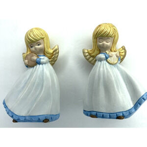 vtg Christmas Angel girls figurines Pair Hand painted 1983